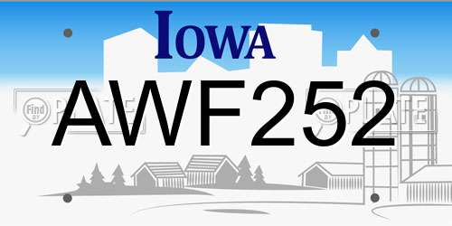 AWF252 Iowa License Plate