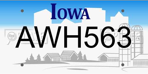 AWH563 Iowa License Plate