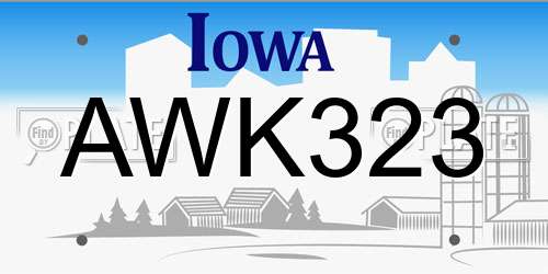 AWK323 Iowa License Plate