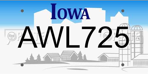 AWL725 Iowa License Plate