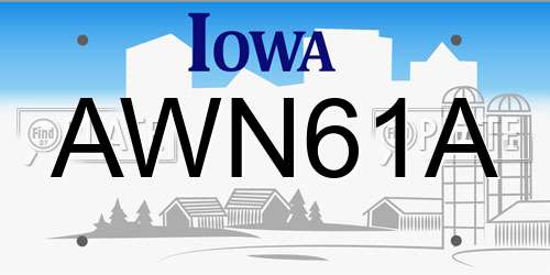 AWN61A Iowa License Plate