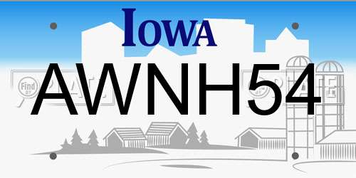 AWNH54 Iowa License Plate