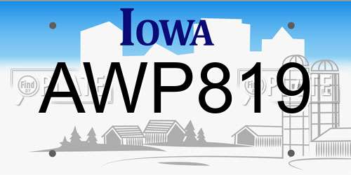 AWP819 Iowa License Plate