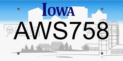 AWS758 Iowa License Plate