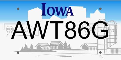 AWT86G Iowa License Plate
