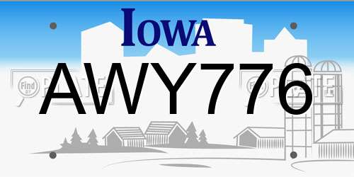 AWY776 Iowa License Plate