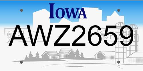 AWZ2659 Iowa License Plate