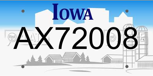 AX72008 Iowa License Plate
