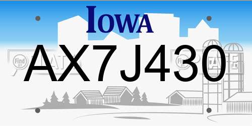 AX7J430 Iowa License Plate