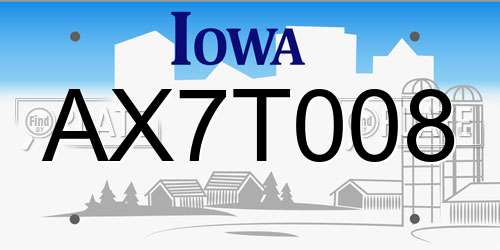 AX7T008 Iowa License Plate