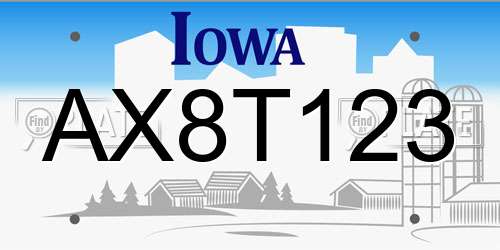 AX8T123 Iowa License Plate