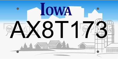 AX8T173 Iowa License Plate