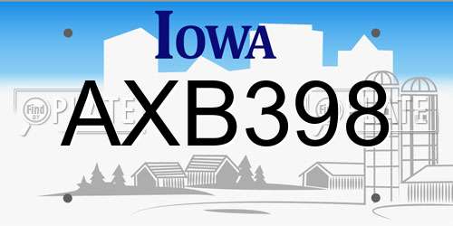 AXB398 Iowa License Plate