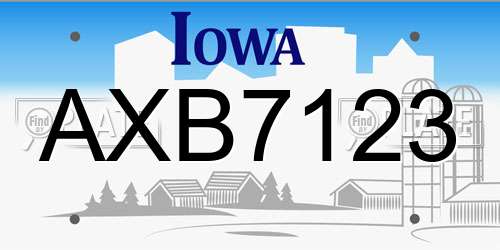 AXB7123 Iowa License Plate