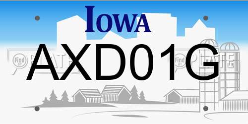 AXD01G Iowa License Plate