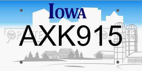 AXK915 Iowa License Plate