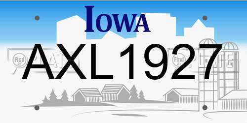 AXL1927 Iowa License Plate