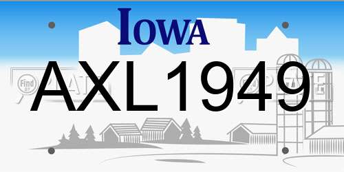 AXL1949 Iowa License Plate