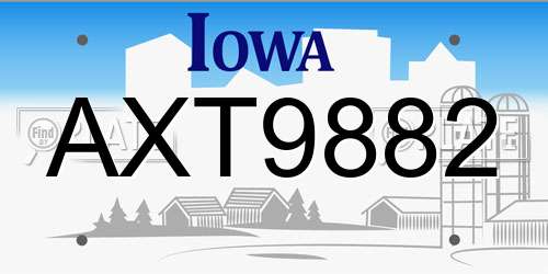 AXT9882 Iowa License Plate