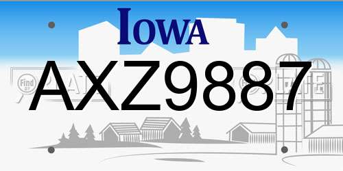 AXZ9887 Iowa License Plate