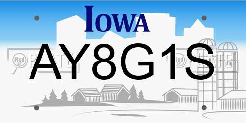 AY8G1S Iowa License Plate