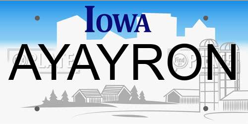 AYAYRON Iowa License Plate