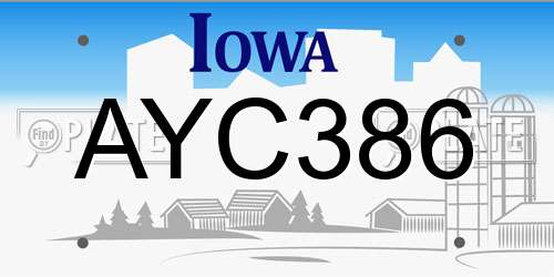 AYC386 Iowa License Plate
