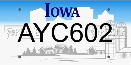 AYC602 Iowa License Plate