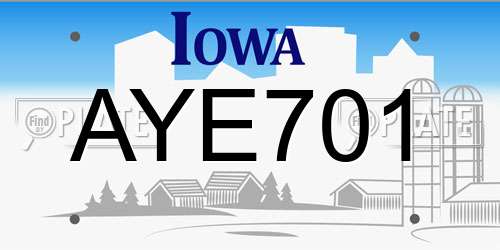 AYE701 Iowa License Plate
