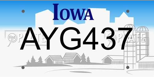 AYG437 Iowa License Plate