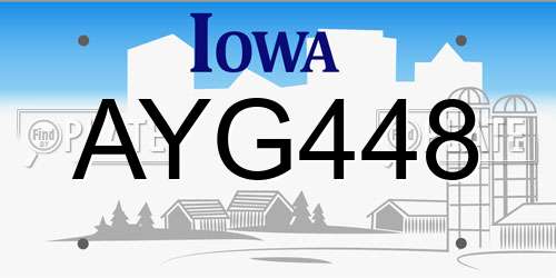 AYG448 Iowa License Plate