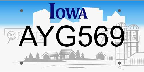 AYG569 Iowa License Plate