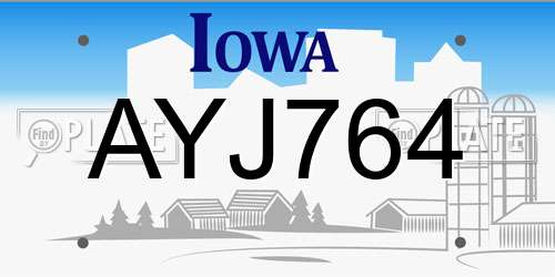 AYJ764 Iowa License Plate