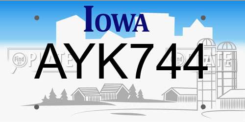 AYK744 Iowa License Plate