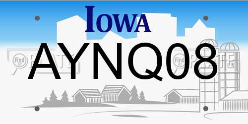 AYNQ08 Iowa License Plate