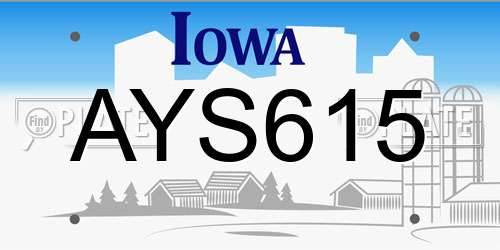 AYS615 Iowa License Plate