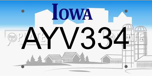 AYV334 Iowa License Plate