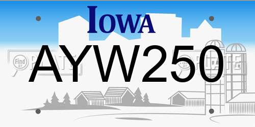 AYW250 Iowa License Plate