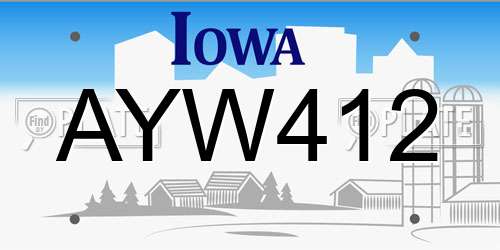 AYW412 Iowa License Plate