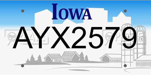 AYX2579 Iowa License Plate