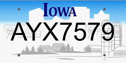 AYX7579 Iowa License Plate