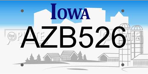 AZB526 Iowa License Plate