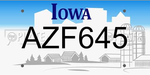 AZF645 Iowa License Plate