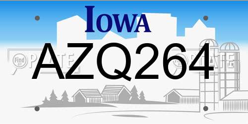 AZQ264 Iowa License Plate