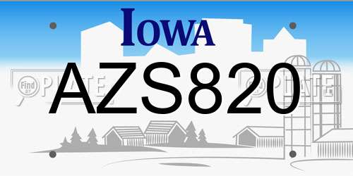 AZS820 Iowa License Plate