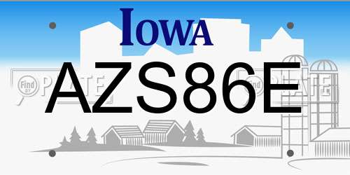 AZS86E Iowa License Plate