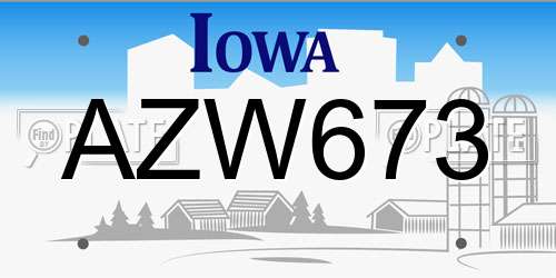 AZW673 Iowa License Plate