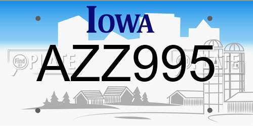 AZZ995 Iowa License Plate