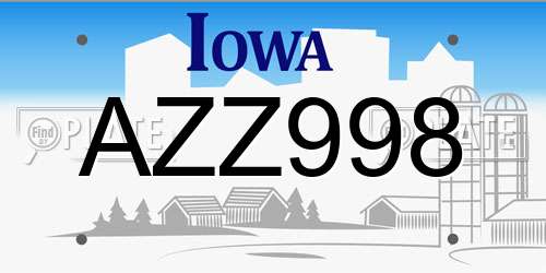 AZZ998 Iowa License Plate
