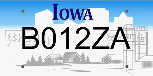 B012ZA Iowa License Plate